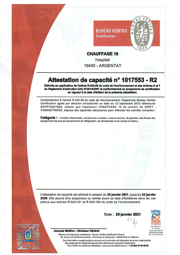 attestation manipulation fluides frigorigenes Chauffage 19